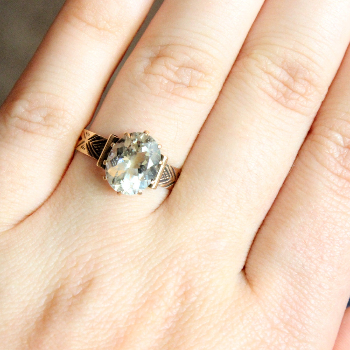Antique Rose Gold Green Amethyst Victorian 19th Century Ring