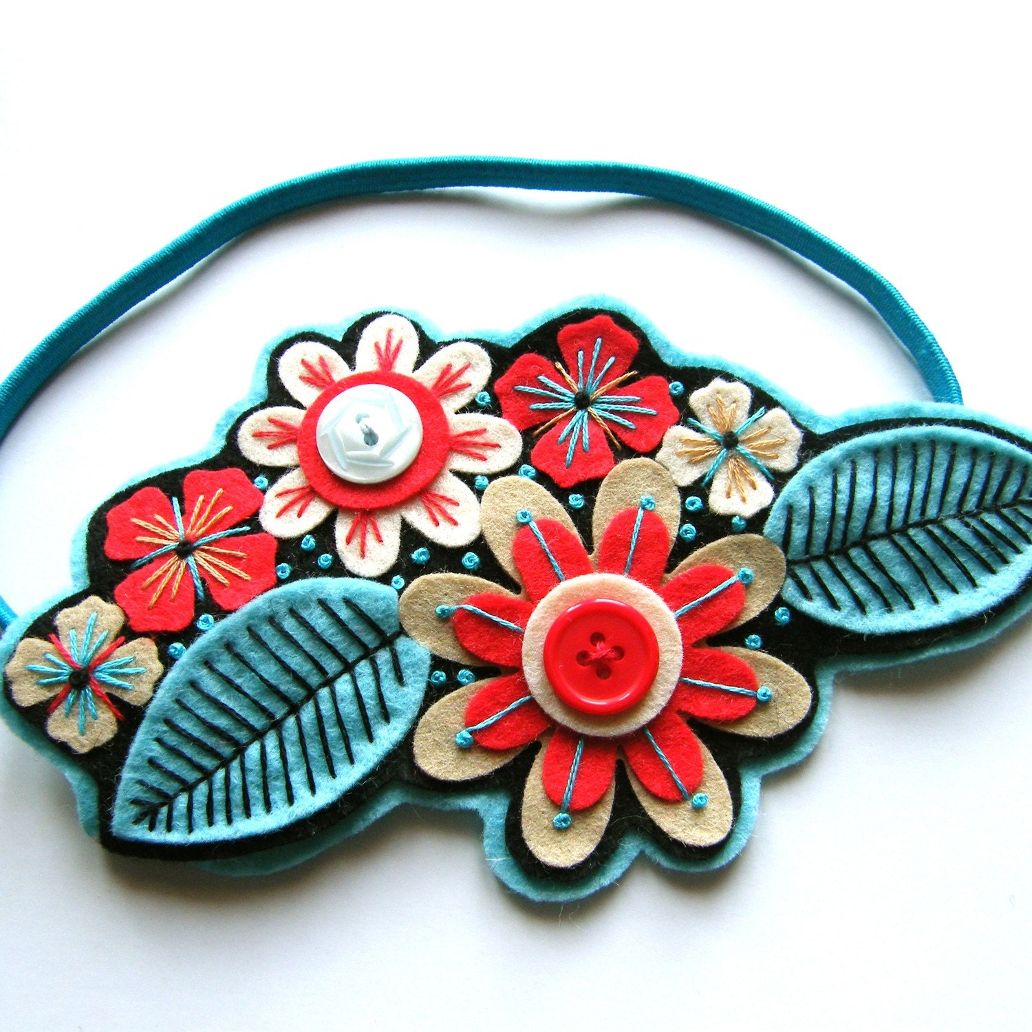 FLORA hairband / headband/ fascinator - felt with hand embroidery