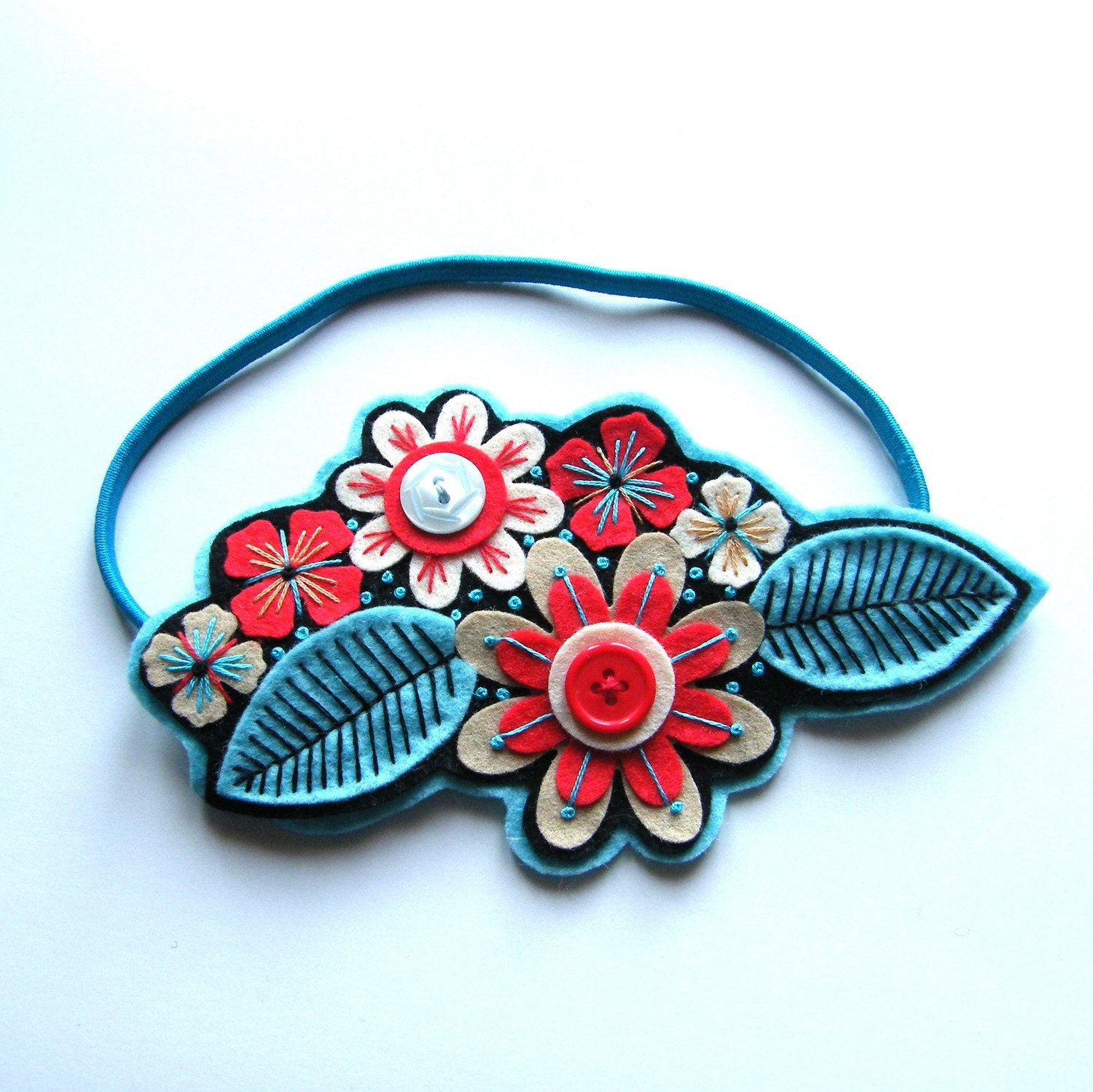 FLORA hairband / headband/ fascinator - felt with hand embroidery