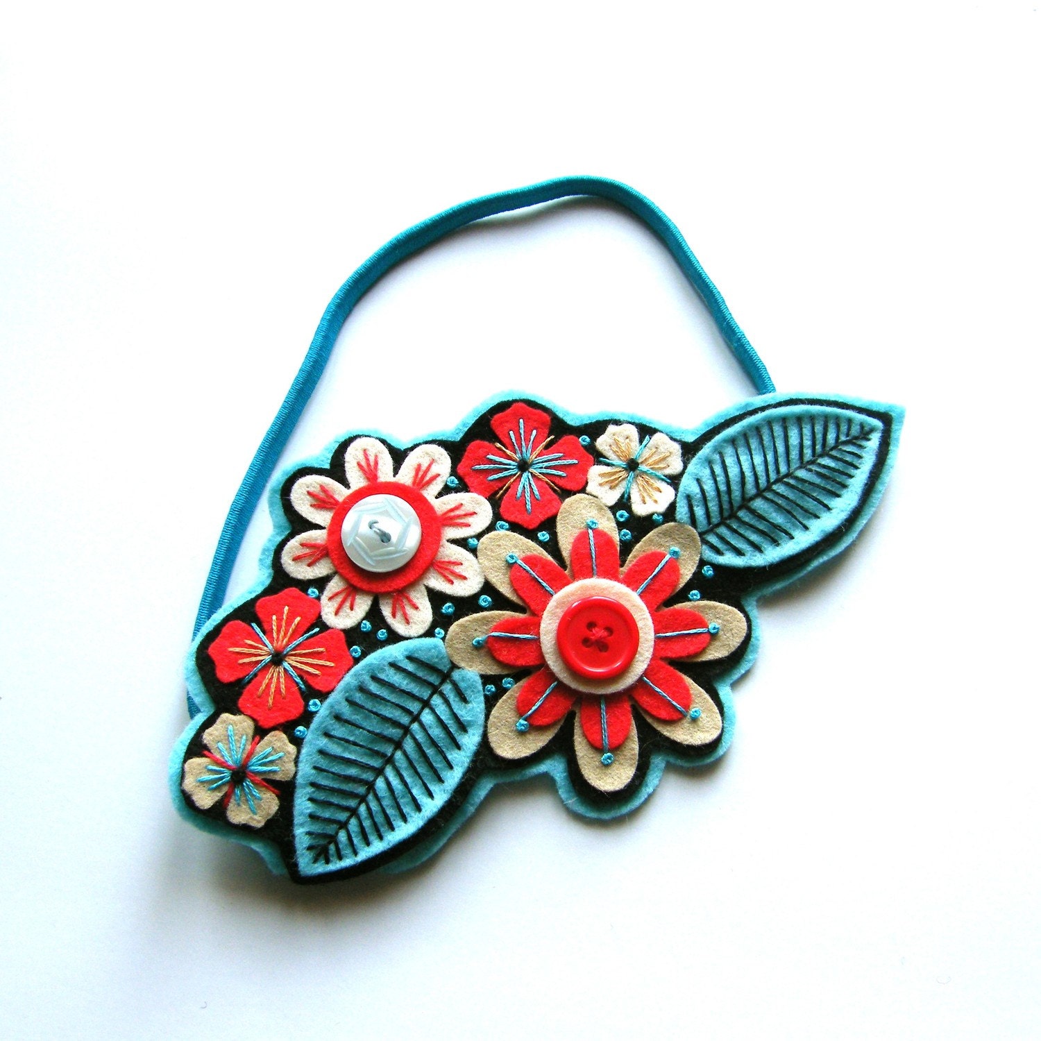FLORA hairband / headband/ fascinator - felt with hand embroidery