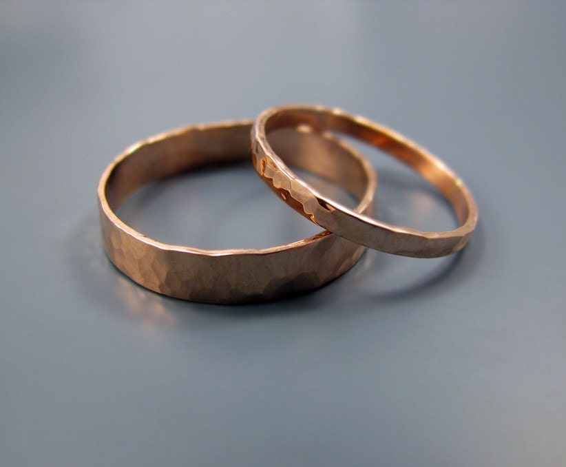14K rose gold wedding band set (4mm and 2mm)
