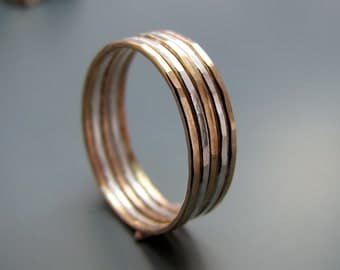 Silver and gold filled hammered stacking rings - set of 5
