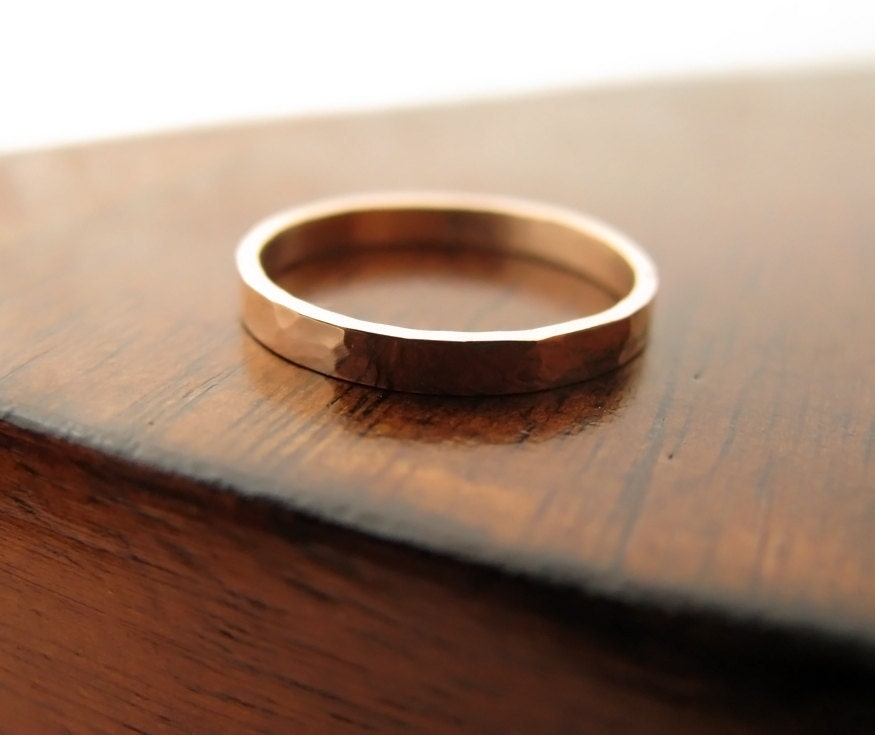 14K rose gold hammered wedding band - 2mm wide