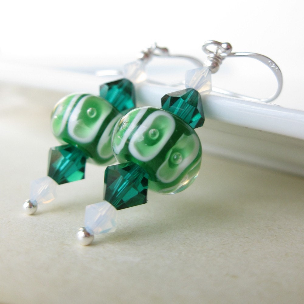 SALE Emerald Isle Sterling silver lampwork earrings
