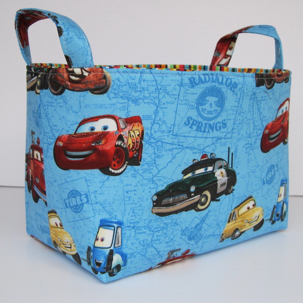 Fabric Organizer Bin Storage Container Basket Organization - Made with Cars - Radiator Springs Fabric