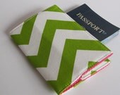 Passport Fabric Cover Case - Chartreuse Green and White Chevron - Zig Zag