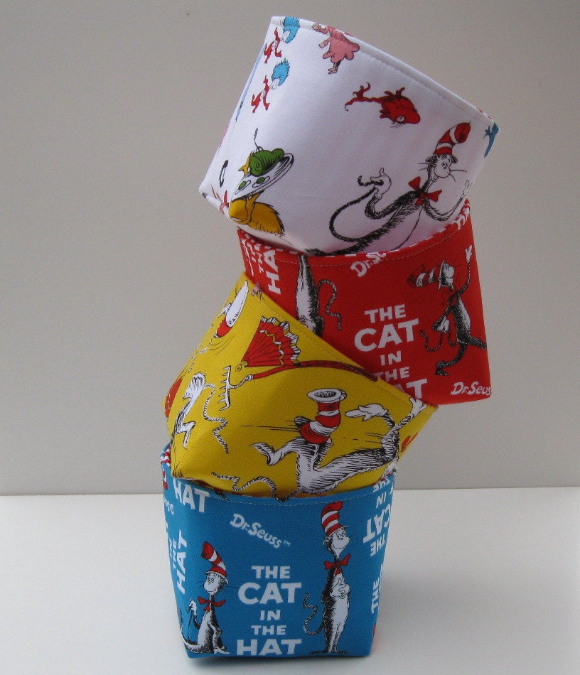 Mini Fabric Storage Organizer Bins Baskets - Dr. Seuss - Cat in the Hat  - Set of 4