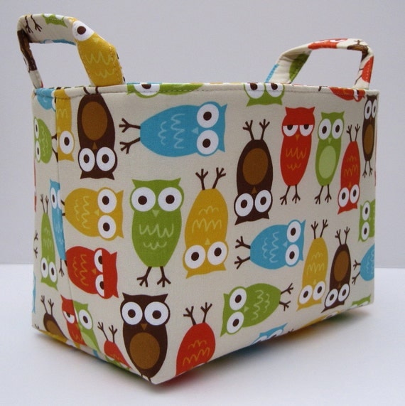 Storage and Organization - Fabric Organizer Container Bin Basket - Urban Zoologie - Owls Bermuda