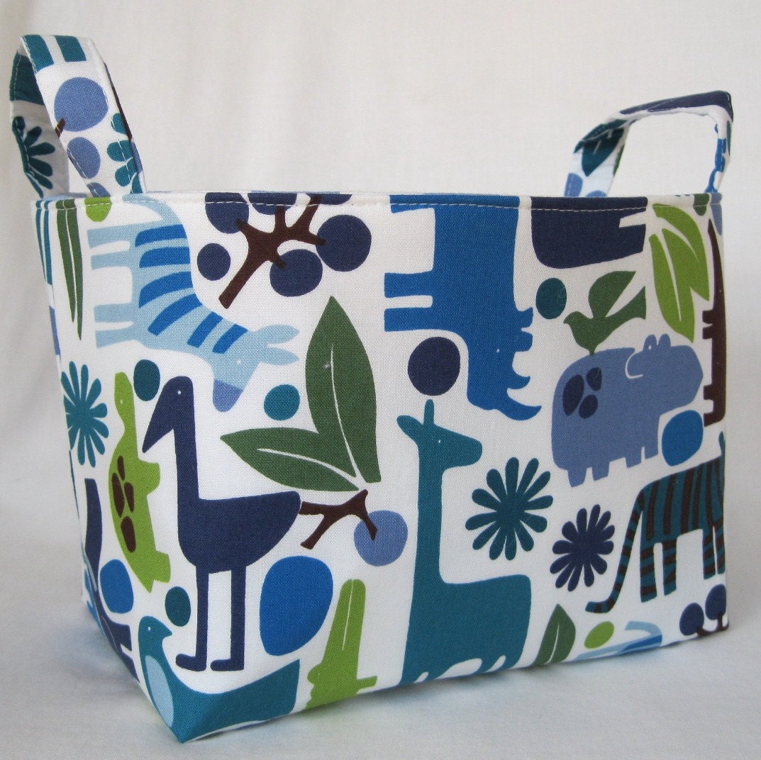 Storage and Organization - Fabric Organizer Bin Basket Container - Blue 2D Zoo
