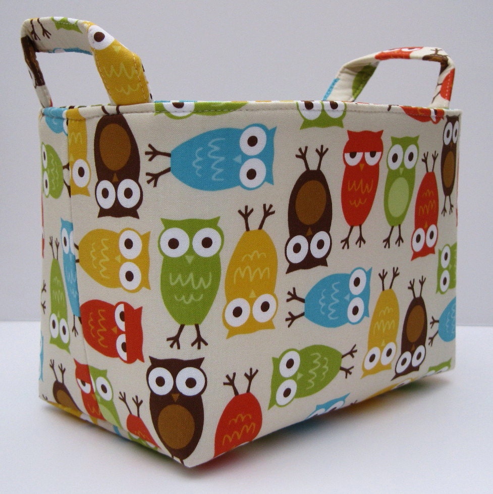 Storage and Organization - Fabric Organizer Container Bin Basket - Urban Zoologie - Owls Bermuda