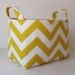 Storage and Organization - Desk Organizer Fabric Container Basket Bin - Corn Yellow and White Slub Chevron