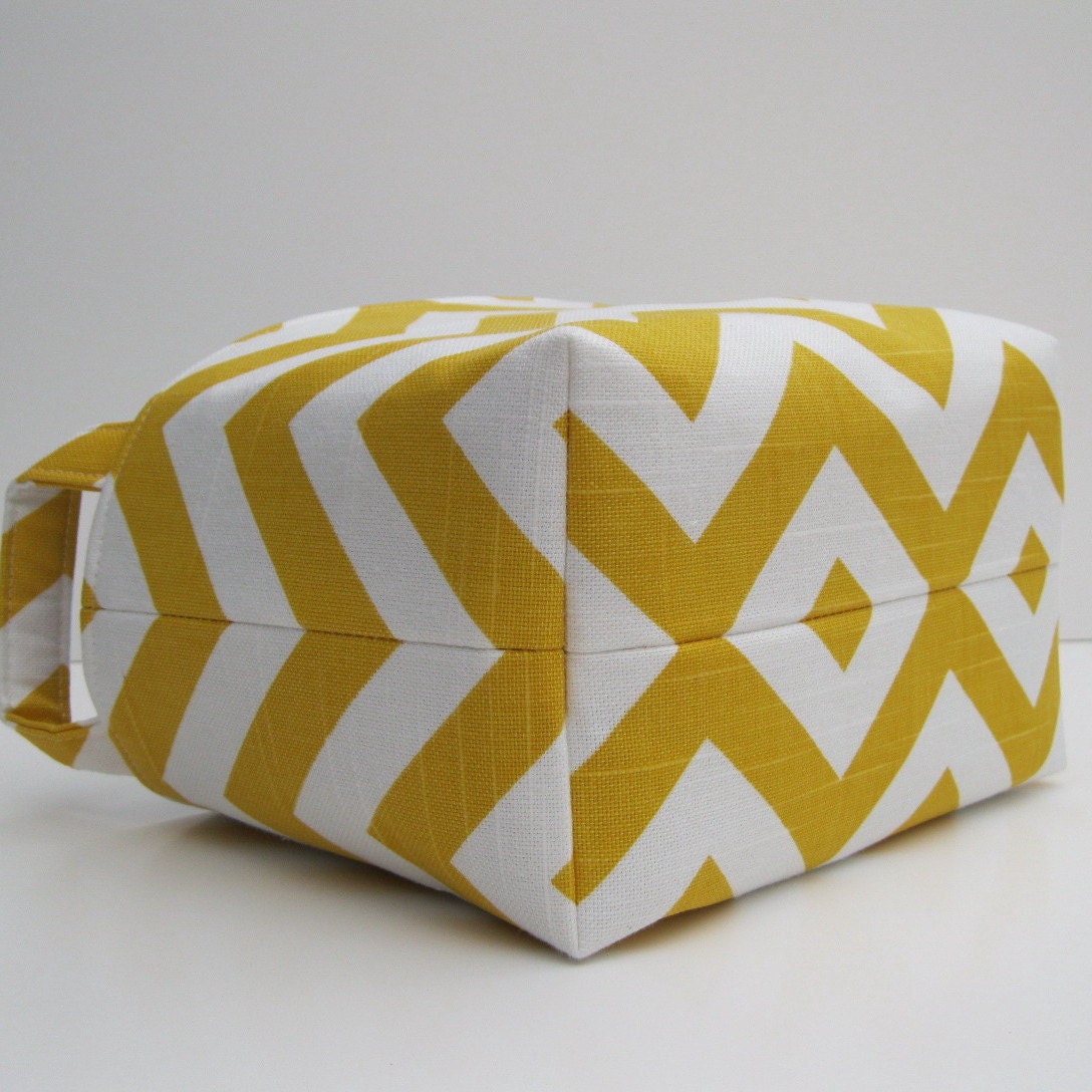 Storage and Organization - Desk Organizer Fabric Container Basket Bin - Corn Yellow and White Slub Chevron