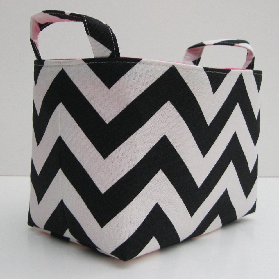 Fabric Organizer Bin Storage Container Basket - Black and White Chevron