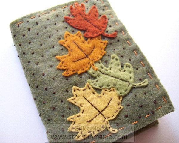 Falling Leaves felt covered journal - handmade