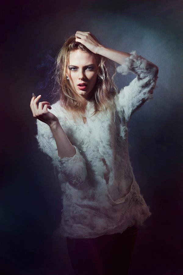 Eco fashion jacket blouse  Nuno felted top in natural white from natural silk gauze and alpaca OOAK