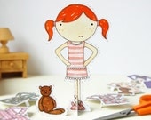 Clara Paper Doll, Dress-up Doll - The Bedtime Outfits - Postcard Paper Toy