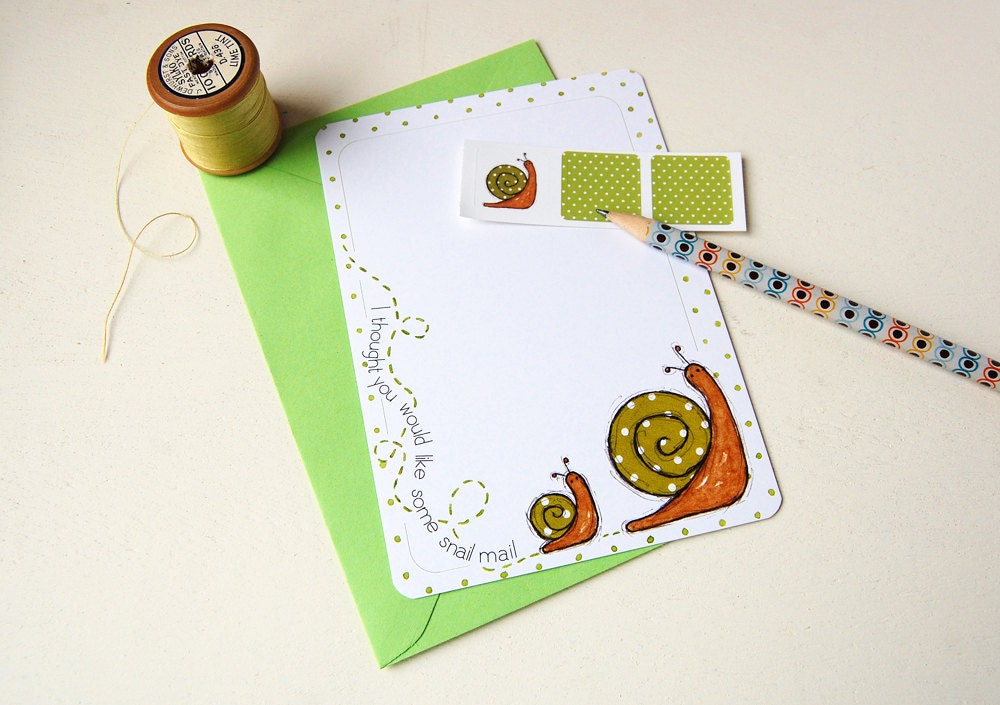 Snail Notecards - Spotty - Set of Six Postcards with Stickers