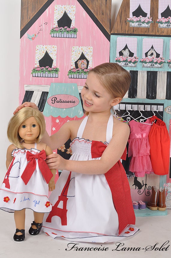 My Trip To Paris 18" doll dress American Girl doll style or 23" doll
