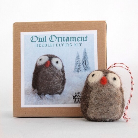 Holiday Owl Ornament Needle Felting Kit by fancytiger on Etsy