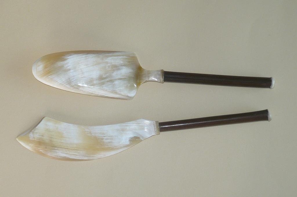 DeNatura. Set of Cow Horn Serving Pieces. Cane handles. Wedding Set.