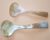 DeNatura.  Two Cowhorn Serving Spoons.  6 in and 5.5 in long