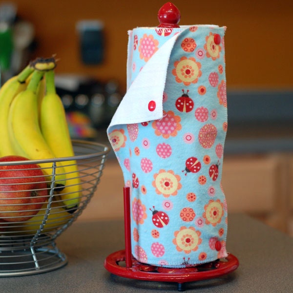Reusable, Eco Friendly Snapping Paper Towel Set - Ladybugs - Flannel and Birdseye