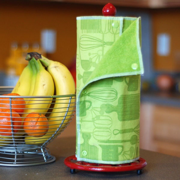 NEW - Reusable, Eco Friendly Snapping Paper Towel Set - Green Kitchen - Cotton and Terry Cloth