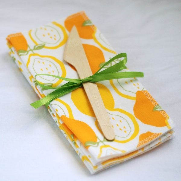 Mod Lemons - green by mamamade - Reusable, Eco-Friendly Cloth Napkin Set