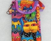 Quilted Cell phone cover - Laurel Burch feline faces