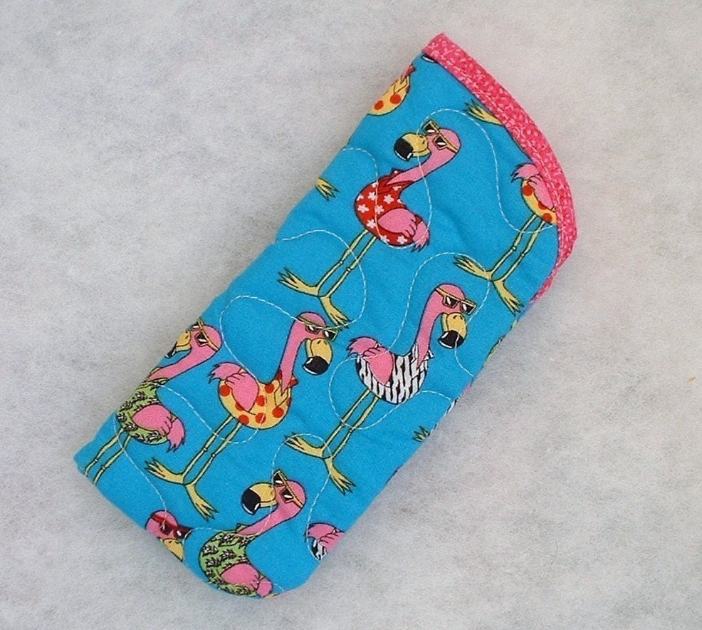 Quilted Eyeglass/sunglass case - Flamingos