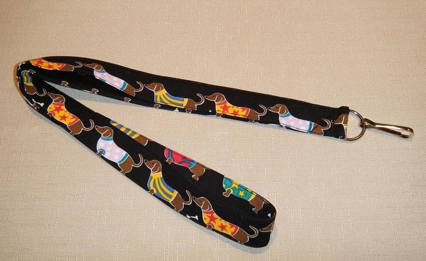 Dachshund with sweaters - handmade fabric lanyard