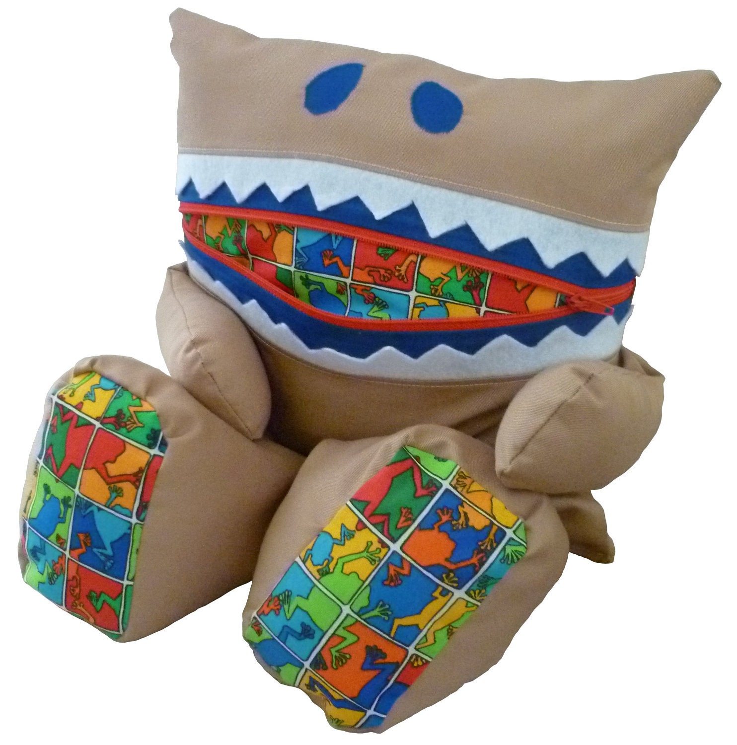 Pajama Eating Pillow Monster, PJ Eater, Brown with Frogs