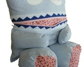 Pajama Eating Pillow Monster, PJ Eater, Blue Stripes, Pink Flowers
