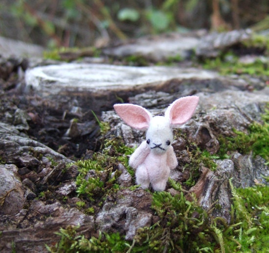 Micro Mini pink bunny rabbit by bear artist S Moog ONE INCH TALL quarter scale