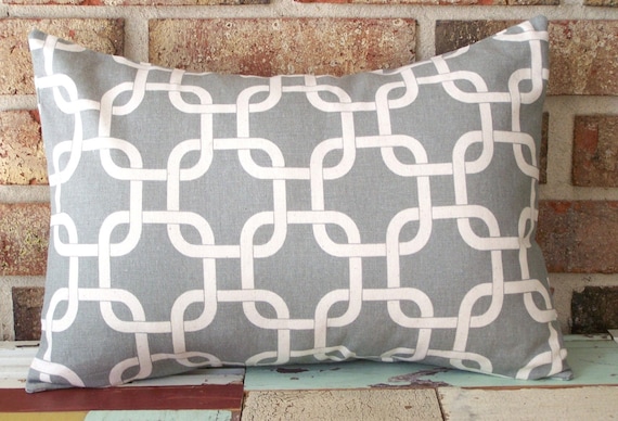 Decorative Pillow Cover - Industrial Warm Gray & Natural Geometric Link Lumbar Pillow Cover 12 x 16 Accent Cushion - Home Baby Nursery Decor