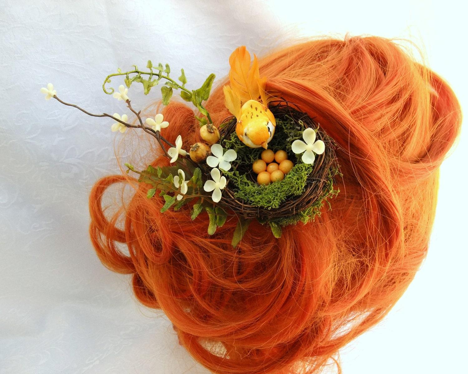 Nesting Bird Hair Fascinator, Bridal Hair, Spring Nest Hair Clip, Unusual Fascinator, Forest Fascinator, Woodland Hair Clip
