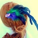 Green and Purple Feather plume hair fascinator, Jeweled feather fascinator, feather plumes hair clip, mardi gra hair clip