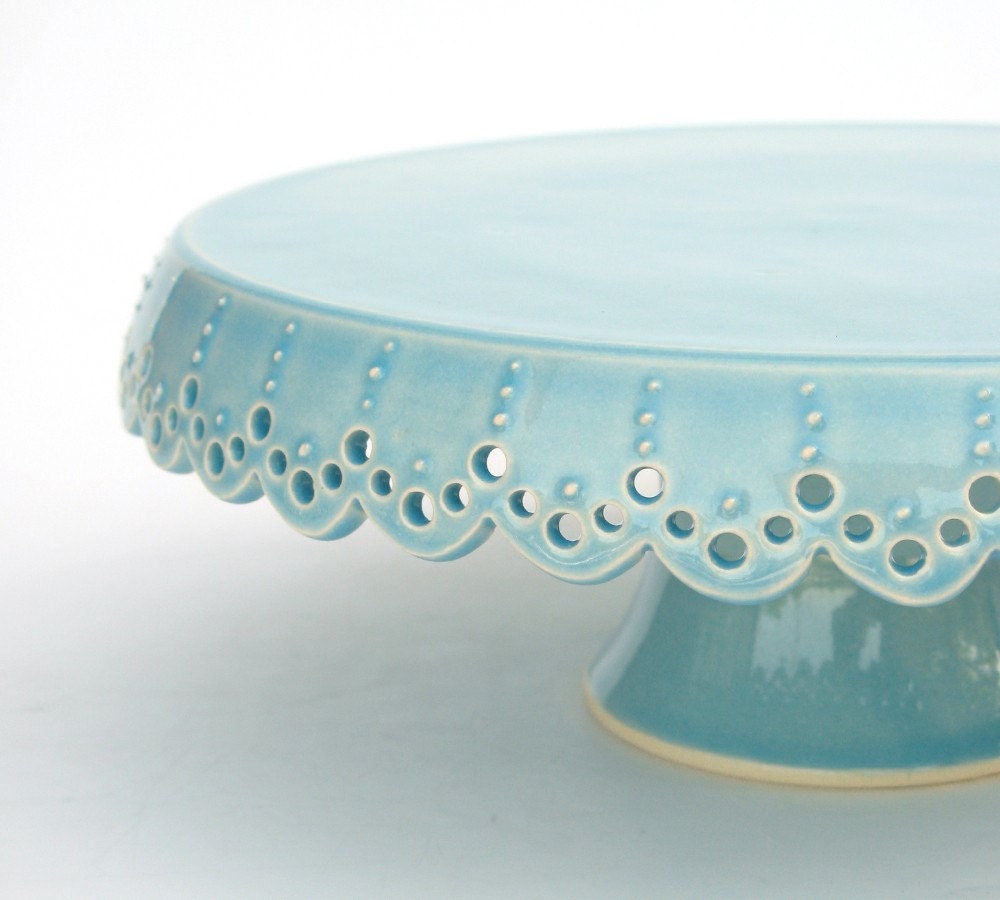 Small cake stand... azure lace cake plate.