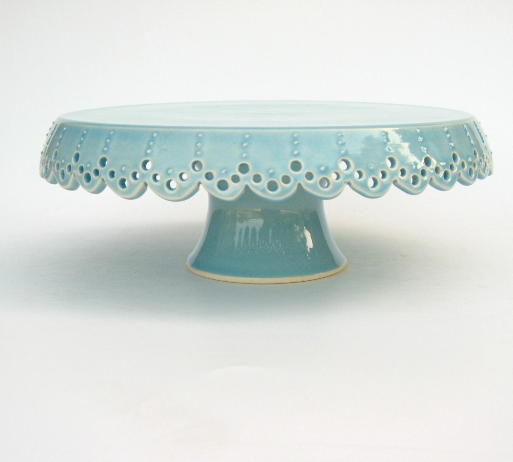 Small cake stand... azure lace cake plate.
