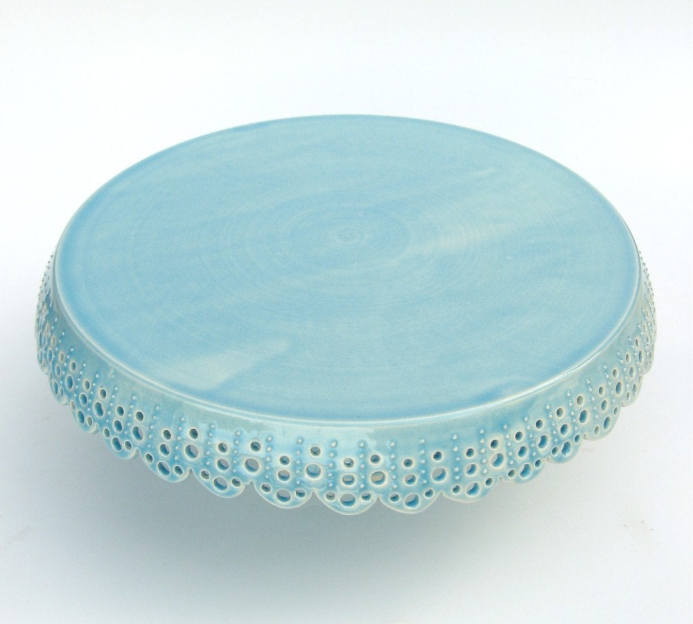Medium cake stand... azure lace cake plate.