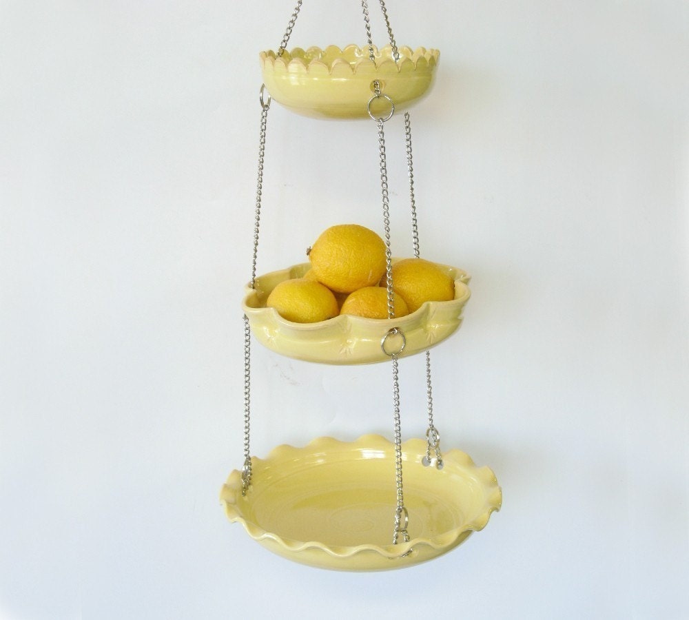 Hanging Kitchen Basket - Set of 3 with UnMatchy Edges - Yellow - MADE TO ORDER.