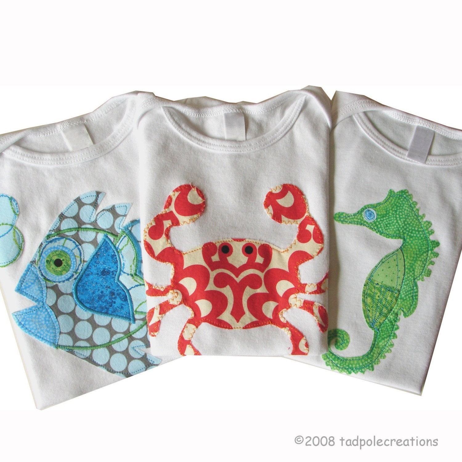 3 Piece Baby Sea Critters Bodysuit Gift Set - Fish, Crab, Seahorse - 3 to 6 Month, 6 to 12, 12 to 18, 18 to 24 Months Sizes - SHORT SLEEVES