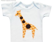 Baby Giraffe Applique Bodysuit - Boy Girl Unisex  -  New Baby - Baby Shower Gift - Spotty Orange - Short Sleeve