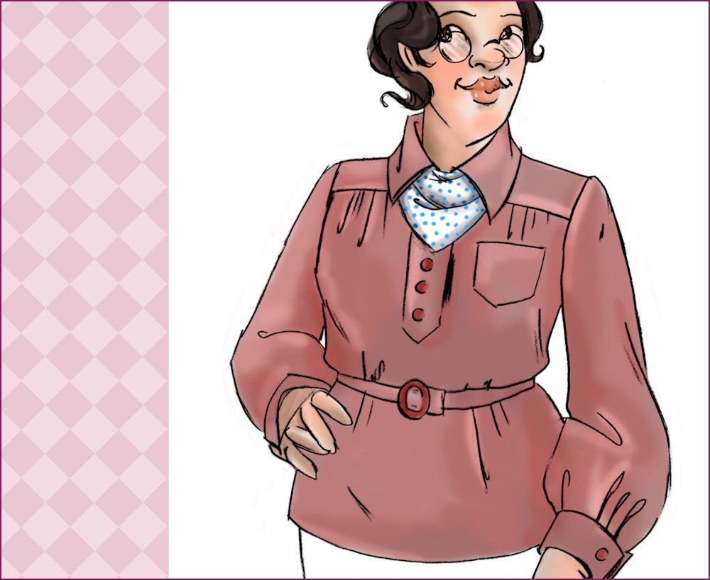 NVL 1930s sport over blouse with gathered back and kerchief 42 bust PLUS SIZE