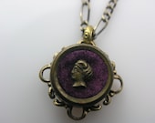 Antique Victorian Perfume Button Necklace (Purple Silhouette) - LiTelle