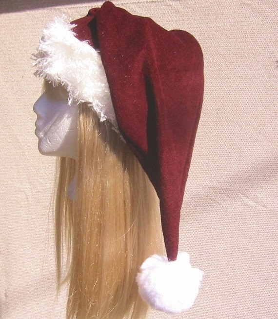 Velvety cranberry red Santa hat faux fur trim by FrogSong on Etsy