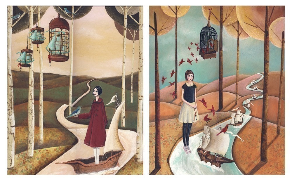 Birdcages and Ships Print Set