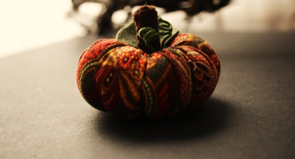 small stuffed pumpkin felt and fabric paisley autumn decoration