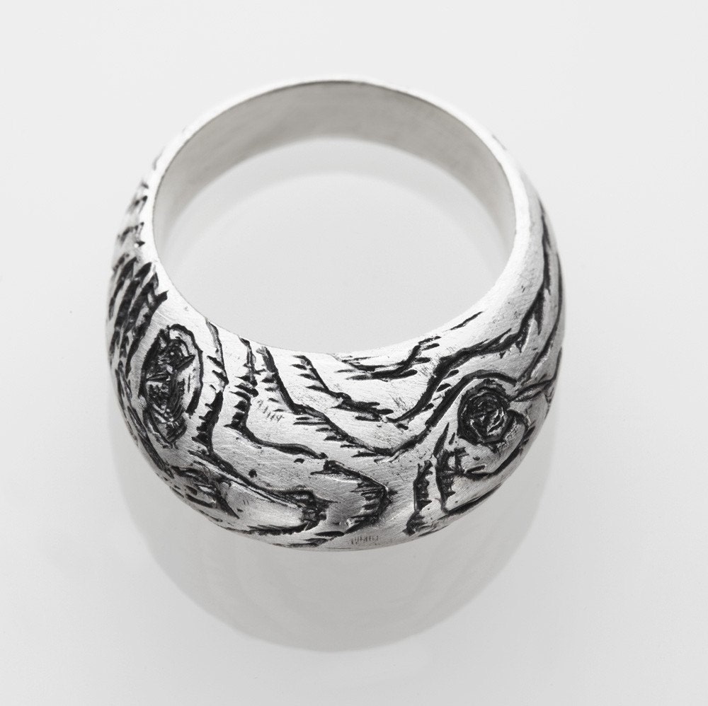 woodgrain ring DOME sterling silver size 7 woodland
