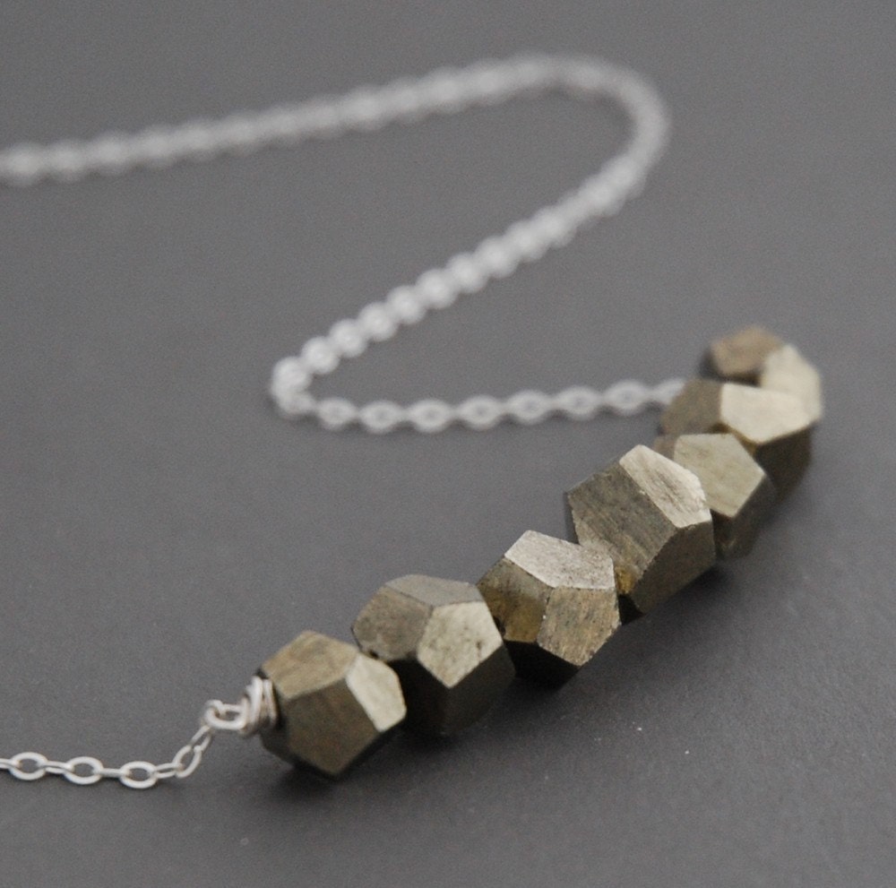 lucky seven pyrite chunk polyhedron necklace